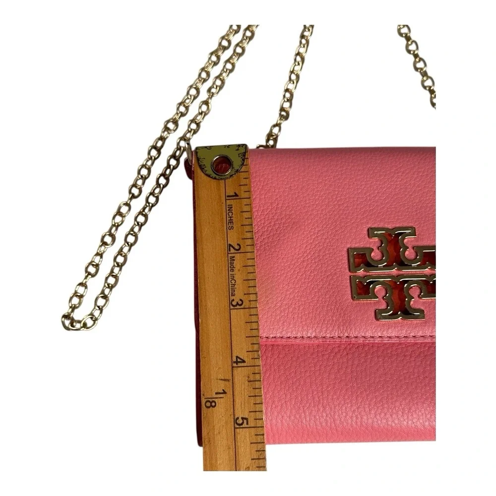 Without Tory Burch Robinson Dark  Pink Leather Chain Wallet Gold Hardware